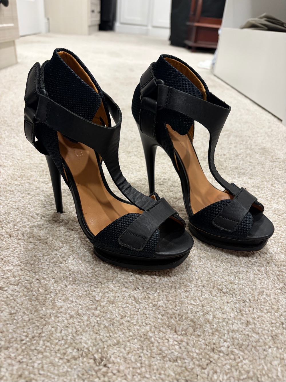 L.A.M.B. Women’s Black T-Strap Platform High Heel